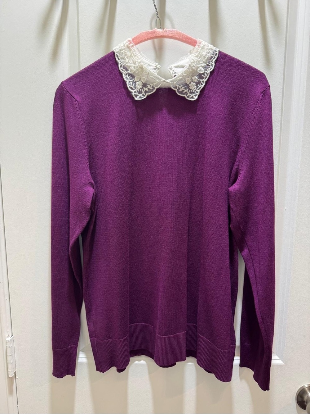 Cable & Gauge Purple Knit Sweater with Lace Collar